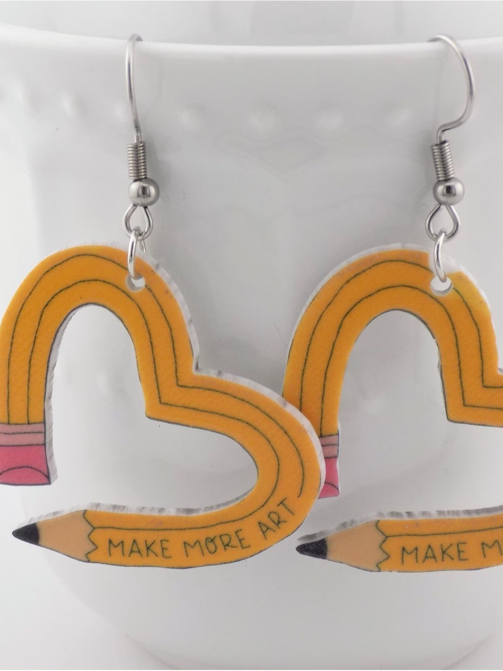Make More Art Yellow Pencil Heart Earrings